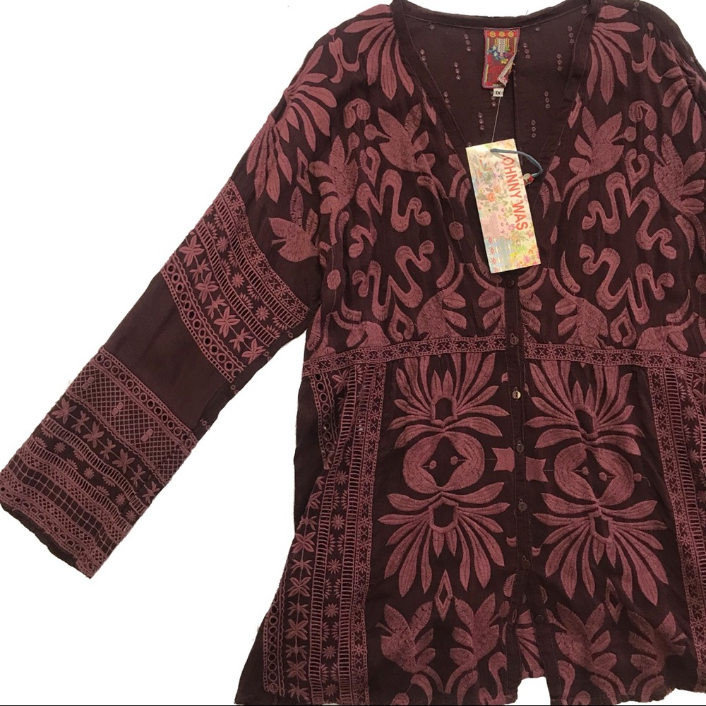 Johnny Was Embroidered Long Sleeve Blouse